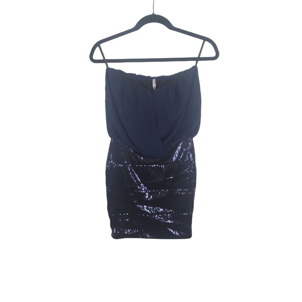 Entry Dress Small Womens Blue Sequins Mini Sleeveless Pullover Strapless